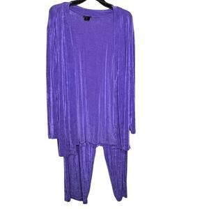 Citiknits Cardigan and Pant Set Slinky Knit Stretch Elastic Purple Size 1X